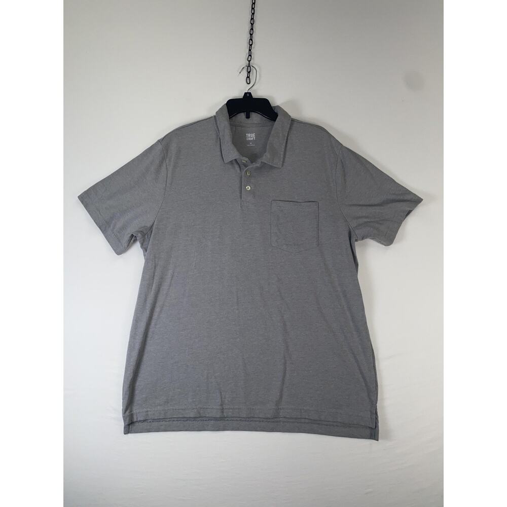 True Craft Polo Shirt Mens XL Gray Cotton Poly Pocket Tagless Short Sleeve